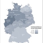 Beim Ländervergleich gehen sowohl bei den absoluten, als auch bei den relativen Werten ("Insolvenzquote") die meisten Firmeninsolvenzen auf das Konto von Nord-rhein-Westfalen