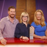 Barbara Schöneberger (rechts) und die Radiomoderatoren Andreas Kuhlage und Sina Peschke