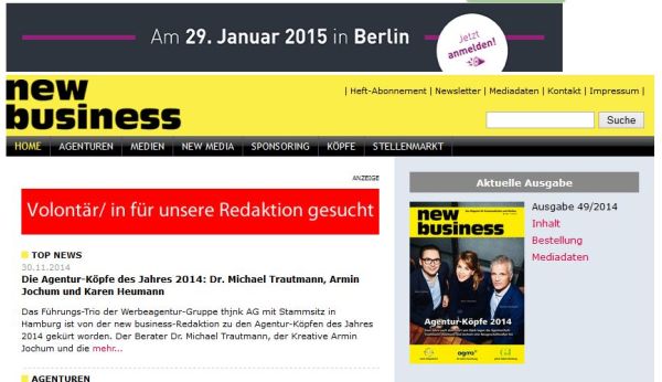 Aktuelle Medieninfos unter new-business.de