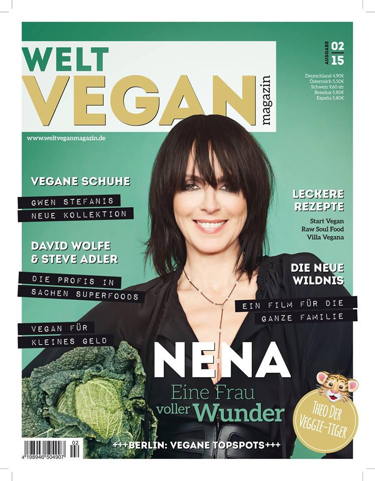 Nachdem der Vegan-Koch Björn Moschinski das Cover der Erstausgabe zierte, posiert nun Sängerin Nena auf dem aktuellen Titelbild des Welt Vegan Magazins