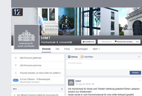 Screenshot der Facebook-Seite der HfMT | Screenshot der Facebook-Seite der HfMT