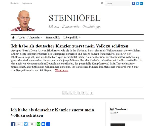 Screenshot der Website des Blogs Joachim Steinhöfel | Screenshot der Website des Blogs Joachim Steinhöfel