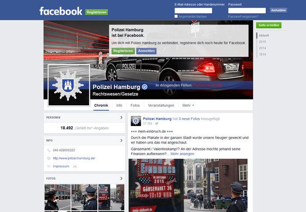 Screenshot der Facebook-Seite der Hamburger Polizei