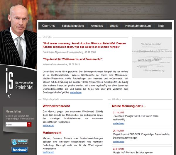 Screenshot der Website des Juristen Joachim Steinhöfel