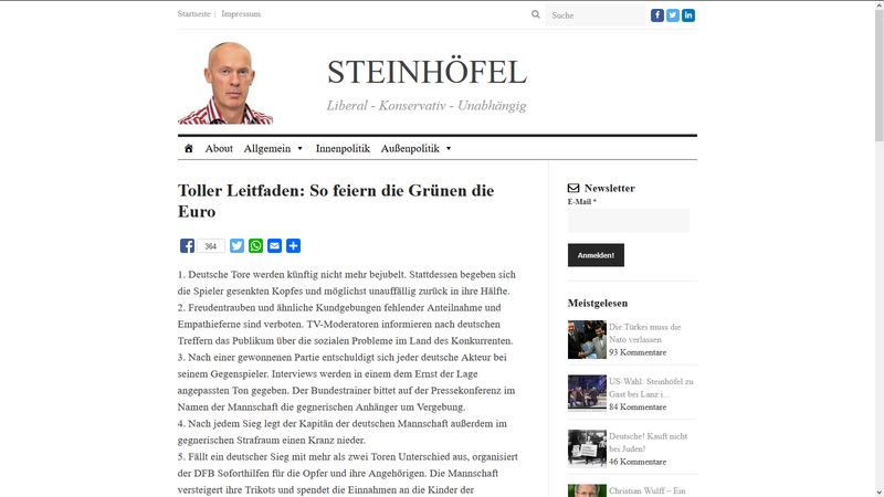 Screenshot der Website des Blogs Joachim Steinhöfel