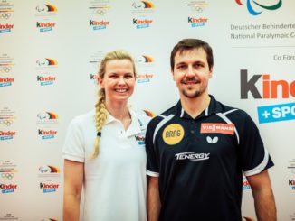 "kinder+Sport"-Botschafterin Britta Steffen und Timo Boll beim Sportcamp für Kinder und Jugendliche in Düsseldorf