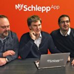 Die Gründer von MySchleppApp mit Investor Carsten Maschmeyer