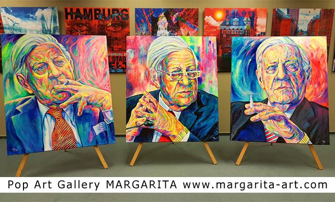 Drei Helmut Schmidt Portraits in der Pop Art Gallery Margarita