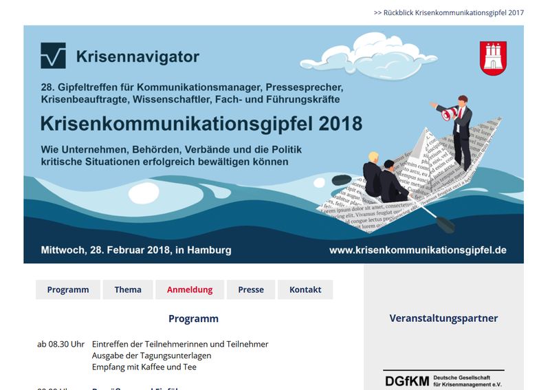 Rund 150 Pressesprecher und Krisenmanager treffen sich zum Krisenkommunikationsgipfel 2018