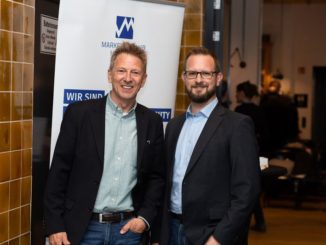 Peter Brawand, Vorstand Programm, Marketing Club Hamburg und Thomas Ludwig, Marketingleiter, Rügenwalder Mühle auf dem gestrigen Clubabend