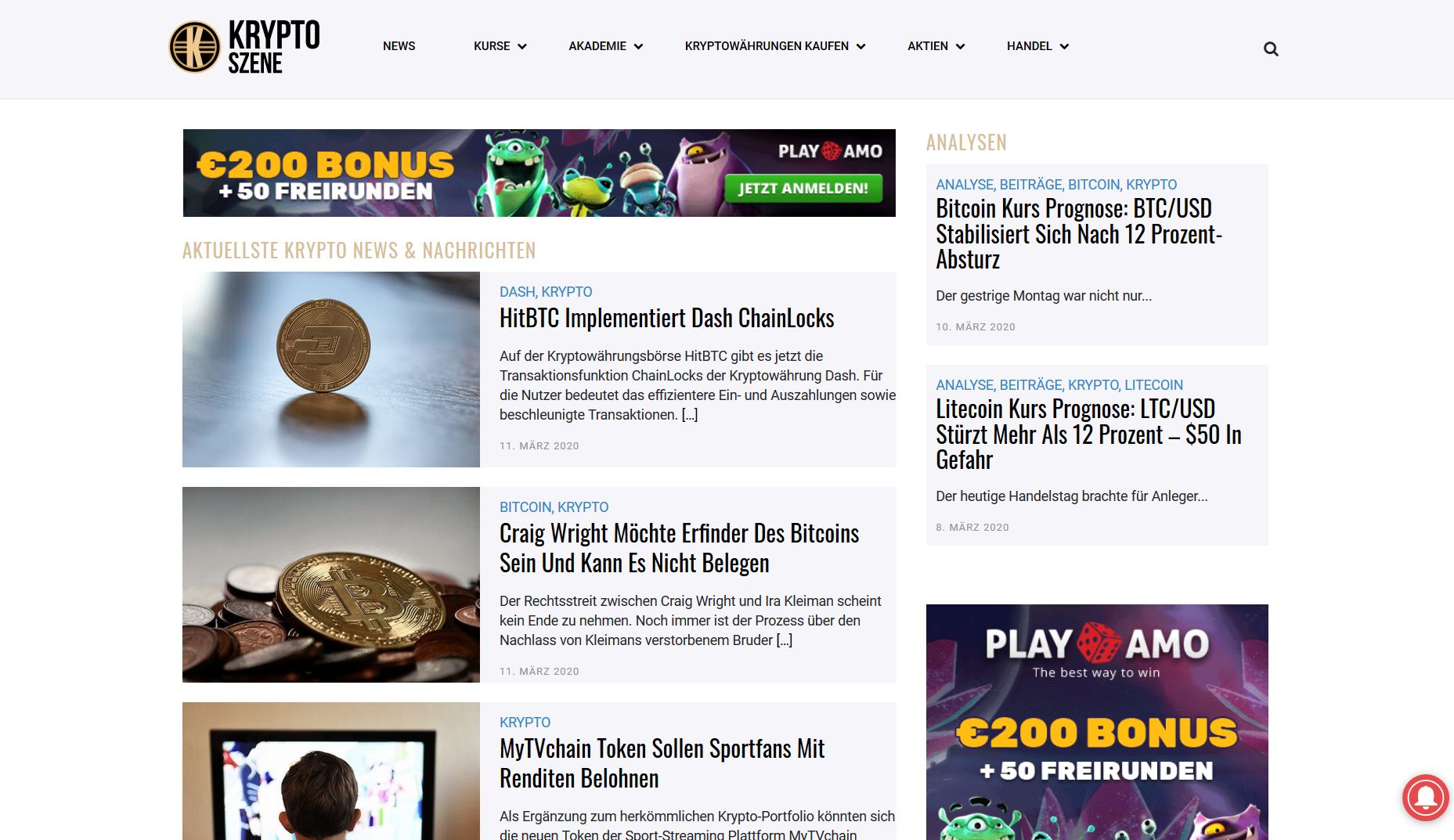 Screenshot Website Krypto Szene