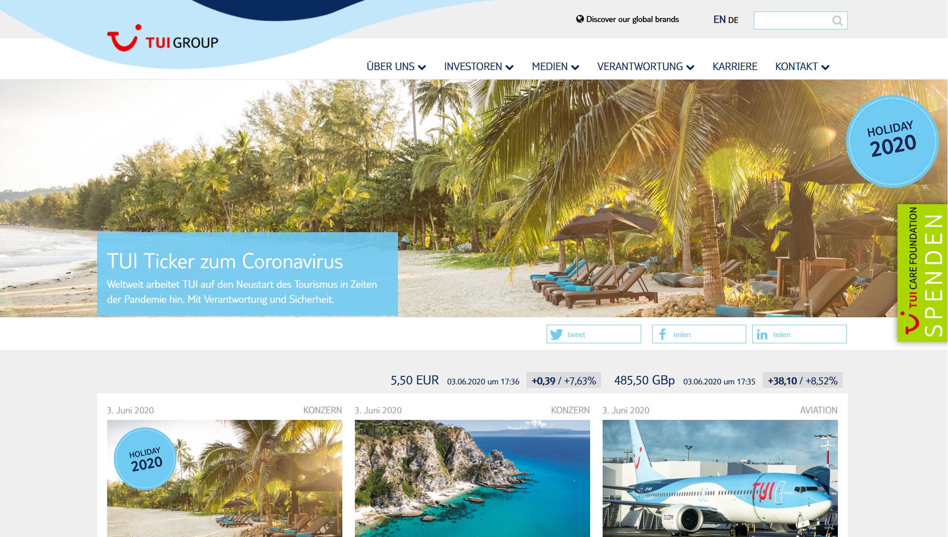 Screenshot Website TUI