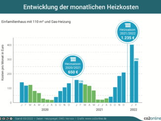 Entwicklung der monatlichen Heizkosten