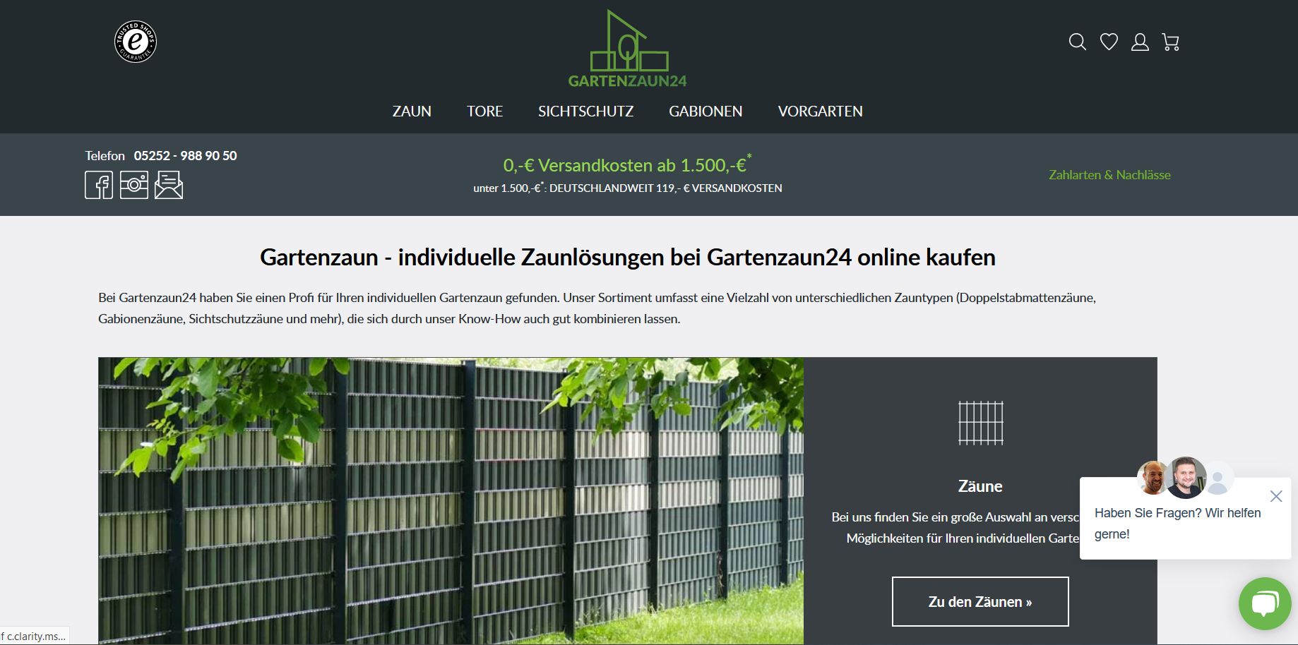 Screenshot Website Gartenzaun24