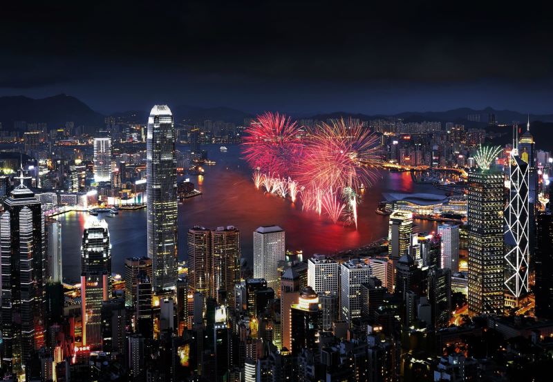 Feuerwerk Hong Kong Skyline