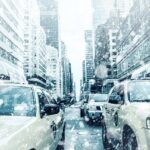 Taxis in New York im Schnee