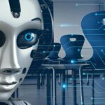 Android-Kopf vor einem Klassenzimmer