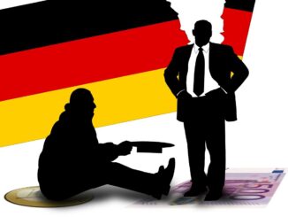 Betteln vor zerrissener Deutschlandflagge