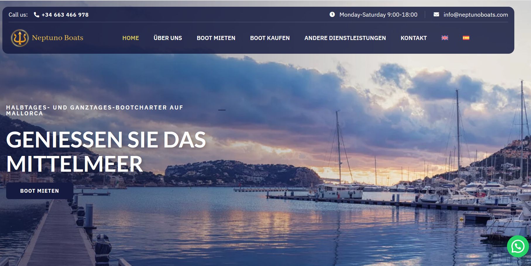 Website Neptuno Boats Screenshot Miguel Bernad | Halbtages- und Ganztages-Bootcharter auf Mallorca