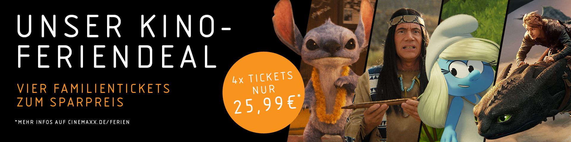 Kino-Feriendeal: nur 25,99EUR für vier Tickets