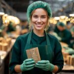 Mitarbeiterin präsentiert mit Liebe zum Detail verpackte Teekreationen