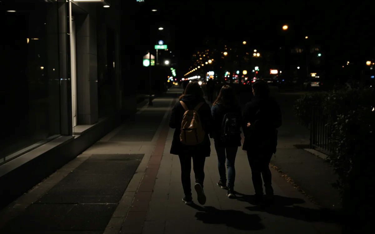 Kindergruppe im Dunkeln in der Stadt
