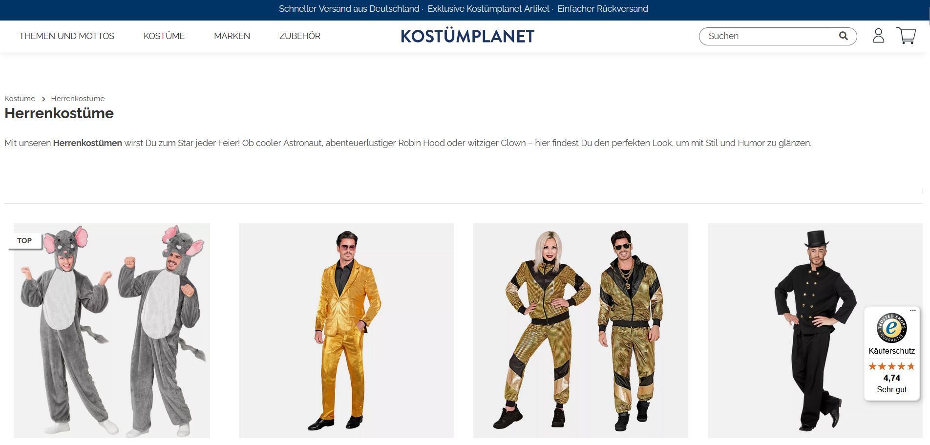 Screenshot Website kostuem-planet.de | hamburg040 Screenshot Website kostuem-planet.de