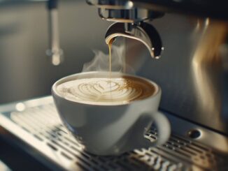 Kaffee läuft aus der Maschine in die Tasse
