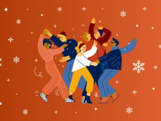 Tanzende Menschen auf orangem Hintergrund