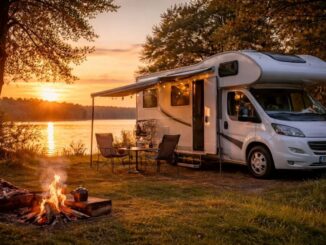 Wohnmobil im Sonnenuntergang