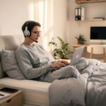Frau im Bett beim Homeoffice