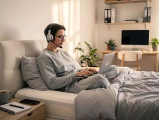 Frau im Bett beim Homeoffice