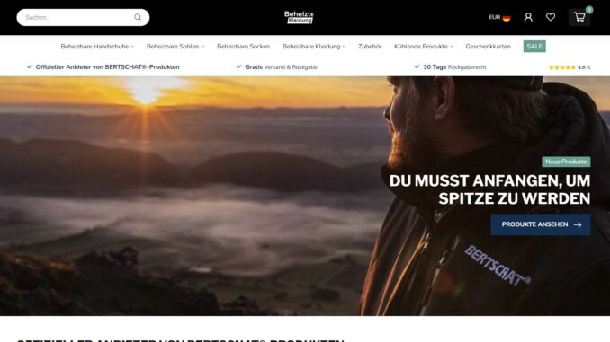 Screenshot Website Beheizbare Kleidung