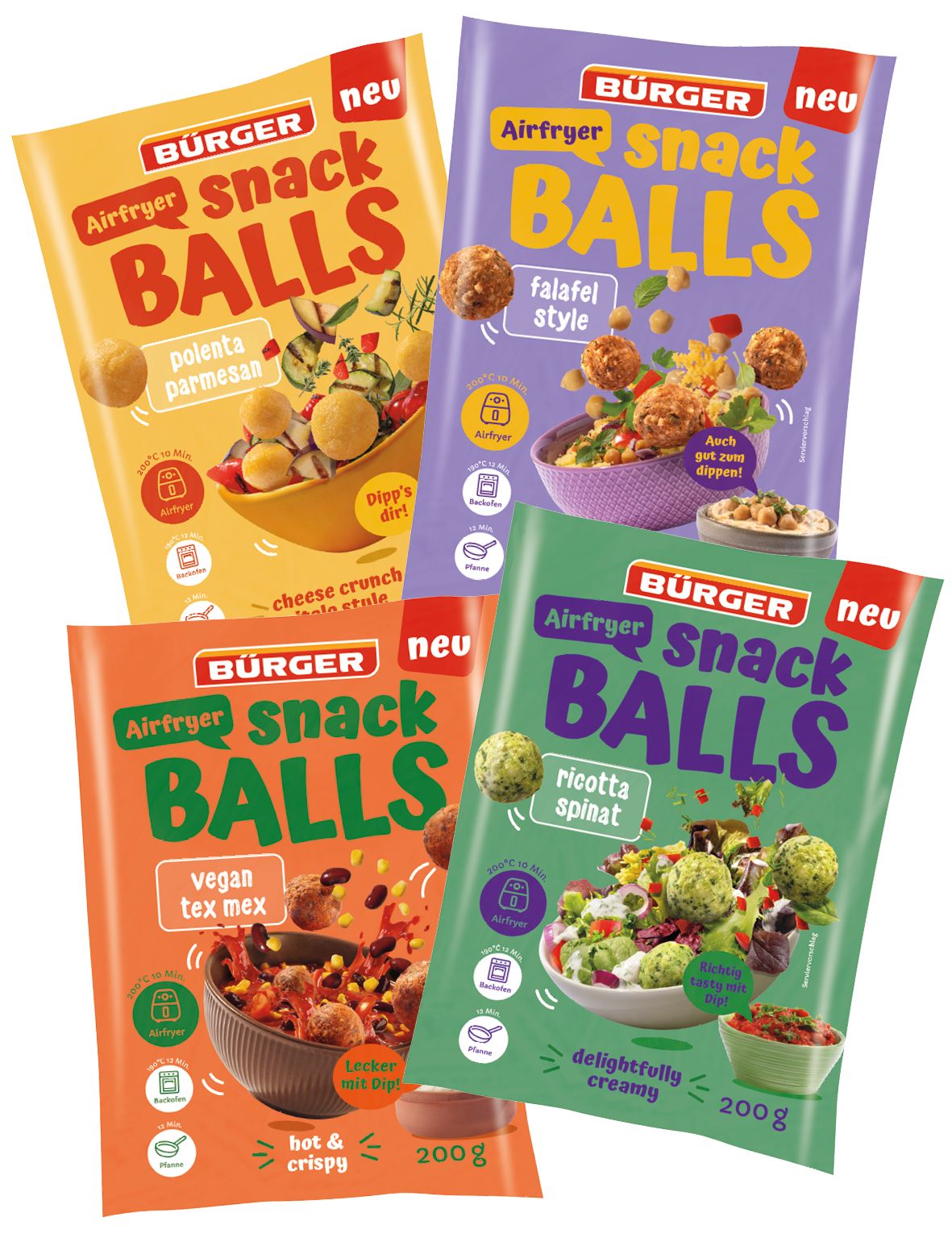 Die neuen Airfryer Snack Balls von Bürger sind ab sofort in vier Sorten erhältlich