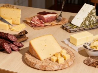 verschiedene Käse- und Wurstspezialitäten aufgeschnitten und präsentiert